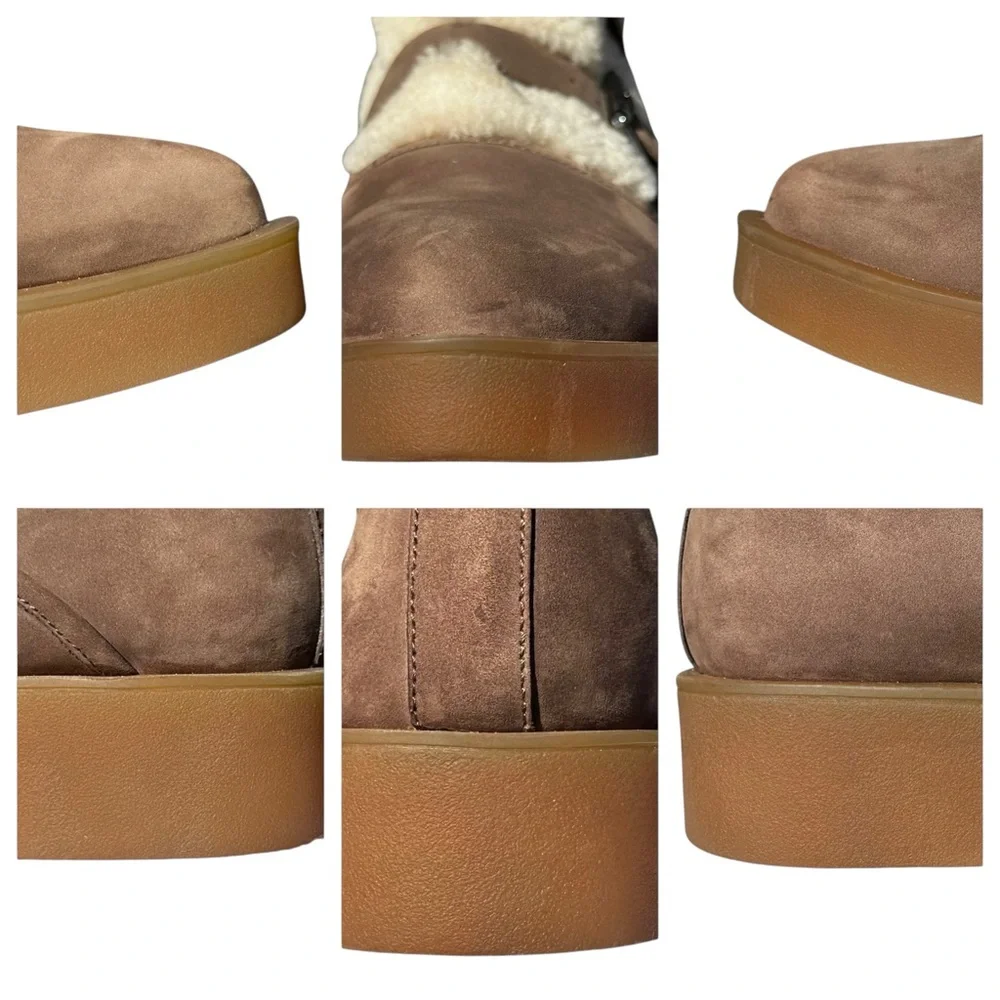 H Williams Nubuck Leather Shearling Ankle Boots Juneau Taupe Cream US 9 1/2 10